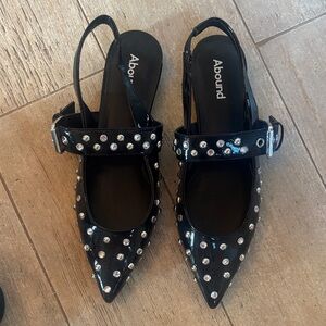 Abound Black Patent Pointed Slingback Flats with Silver Studs